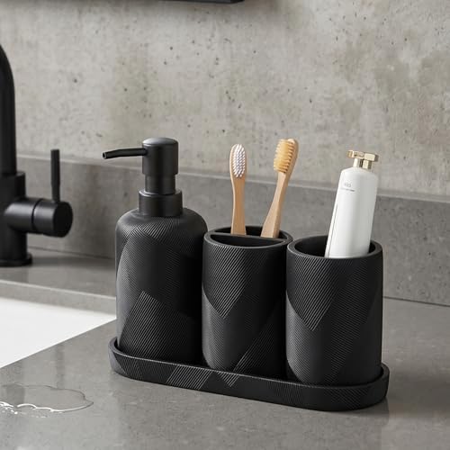 Bathroom Accessories Set, Bathroom Organizer Countertop, Matte Black, 4 PCS
