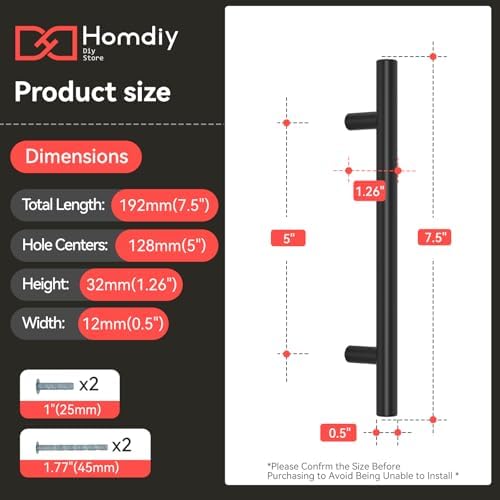 homdiy Black Cabinet Handles 20Pack 5inch Hole Center Kitchen Drawer Pulls and Knobs Stainless Steel Cabinet Hardware for Bathroom, Cupboard