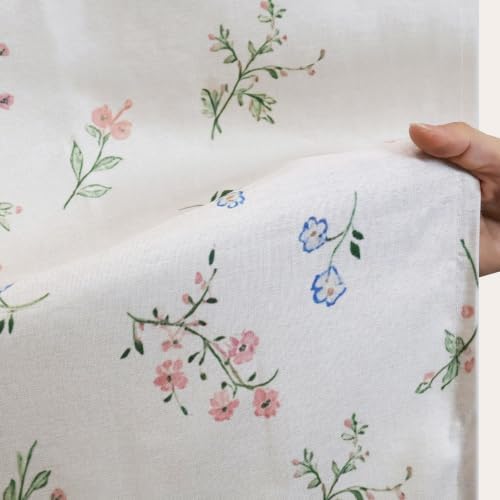 Floral Farmhouse Vintage Linen Shower Curtain 72x72in with 12 Plastic Hooks
