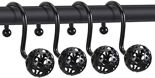 Chictie Black Shower Curtain Hooks Rings - Oil Rubbed Decorative Shower Curtain Hooks,Set of 12 Metal Rustproof Shower Hangers Rings for Bathroom Curtains Rods Hollow Ball Design