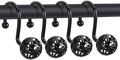 Chictie Black Shower Curtain Hooks Rings - Oil Rubbed Decorative Shower Curtain Hooks,Set of 12 Metal Rustproof Shower Hangers Rings for Bathroom Curtains Rods Hollow Ball Design
