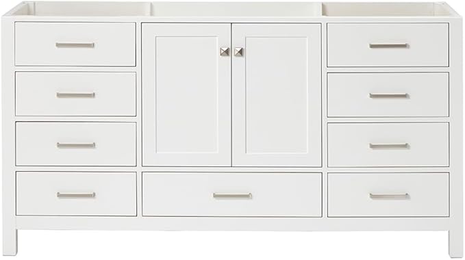 ARIEL Cambridge 66-inch Bathroom Vanity Base Cabinet,Solid Wood, 2 Soft Closing Doors, 9 Dovetail Drawers, White