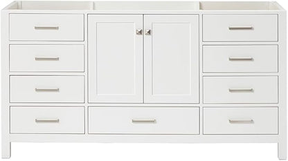 ARIEL Cambridge 66-inch Bathroom Vanity Base Cabinet,Solid Wood, 2 Soft Closing Doors, 9 Dovetail Drawers, White