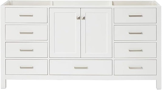 ARIEL Cambridge 66-inch Bathroom Vanity Base Cabinet,Solid Wood, 2 Soft Closing Doors, 9 Dovetail Drawers, White