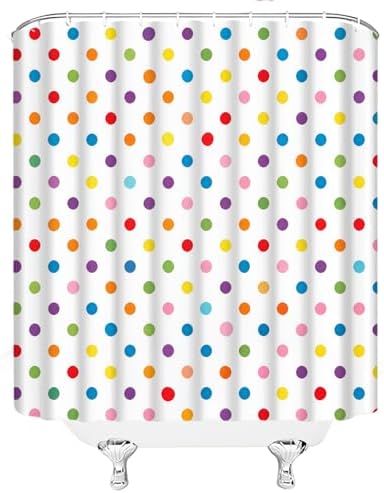 Polka Dot Shower Curtain Colorful Retro Cute Spot Vintage Fabric Decorative Bathroom Curtains with Hooks,75" Wx70 H