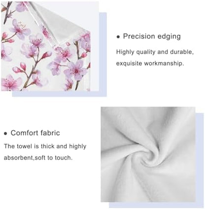 Naanle Romantic Pink Cherry Blossoms Soft Decor 3 Pcs Towels Set, 1 Bath Towel+1 Hand Towel+1 Washcloth, Multipurpose for Bathroom, Hotel, Gym, Spa and Beach