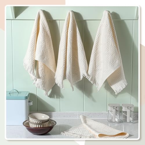 HunnmingRe 4 Pack Boho Hand Towel for Kitchen,Cream White