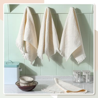 HunnmingRe 4 Pack Boho Hand Towel for Kitchen,Cream White