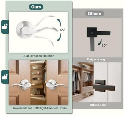 GOBEKOR 3 Pack Passage Door Levers Hallway Closet Door Handles Brushed Nickel Interior Door Handle with Lock Keyless Wave Door Handle Lever