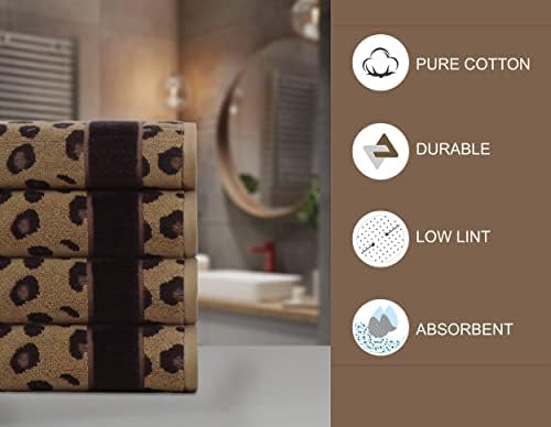 COTTON CRAFT Hand Towels - Set of 4 Pure Cotton Animal Print Safari Towels