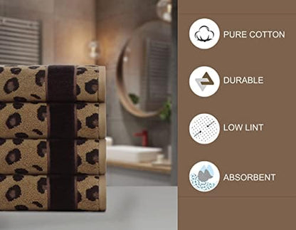 COTTON CRAFT Hand Towels - Set of 4 Pure Cotton Animal Print Safari Towels