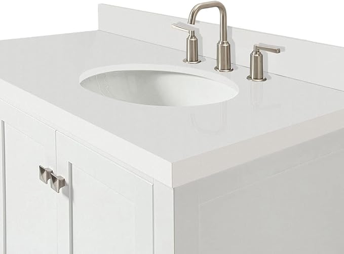 ARIEL Cambridge 42-inch Bathroom Vanity with Sink,Solid Wood, 1.5-inch Pure White Quartz Countertop & Backsplash, Single Oval Porcelain Sink, 2 Soft Closing Doors, 5 Dovetail Drawers, White
