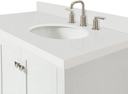ARIEL Cambridge 42-inch Bathroom Vanity with Sink,Solid Wood, 1.5-inch Pure White Quartz Countertop & Backsplash, Single Oval Porcelain Sink, 2 Soft Closing Doors, 5 Dovetail Drawers, White