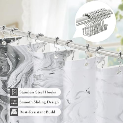 3 in 1 Grey Marble Shower Curtain Set with PEVA Liner & 12 Hooks, 72 x 84