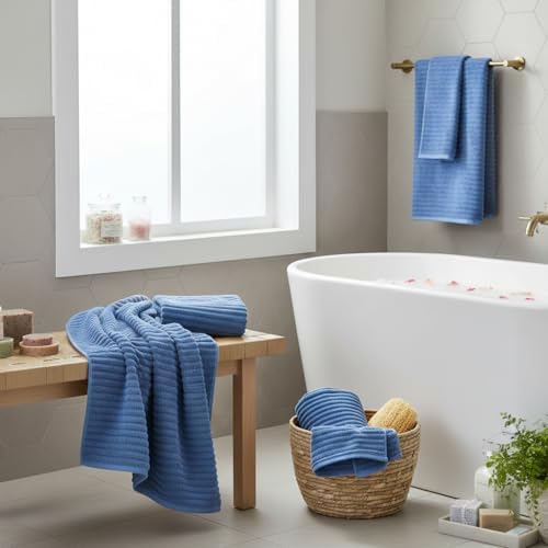 6 Piece Bath Towel Set, 40"x80" Oversized Bath Sheets, Blue