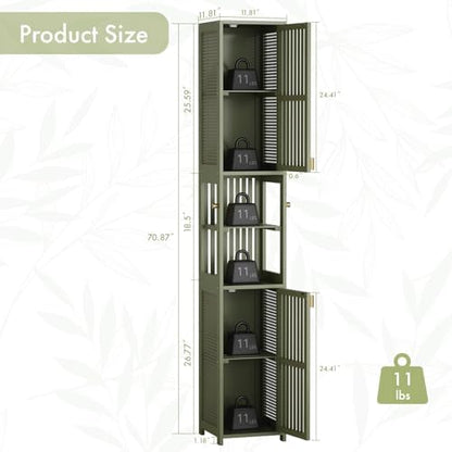Amazer Tall Bathroom Storage Cabinet 70'', Freestanding Cabinet Storage with Rattan Door and Adjustable Shelves, Bamboo Narrow Storage Cabinet Organizer for Living Room Kitchen, Forest Green