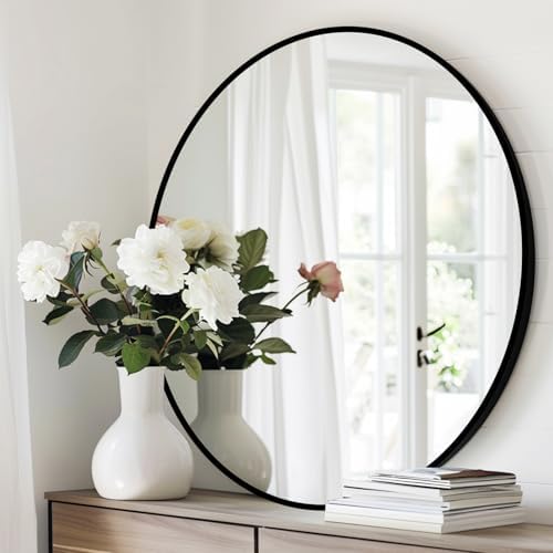 Black Round Mirror 18 inch, Circle Mirror, Matte Black Metal Frame