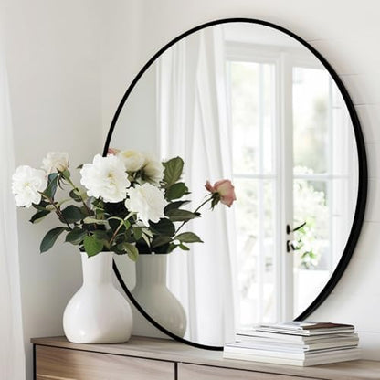 Black Round Mirror 18 inch, Circle Mirror, Matte Black Metal Frame