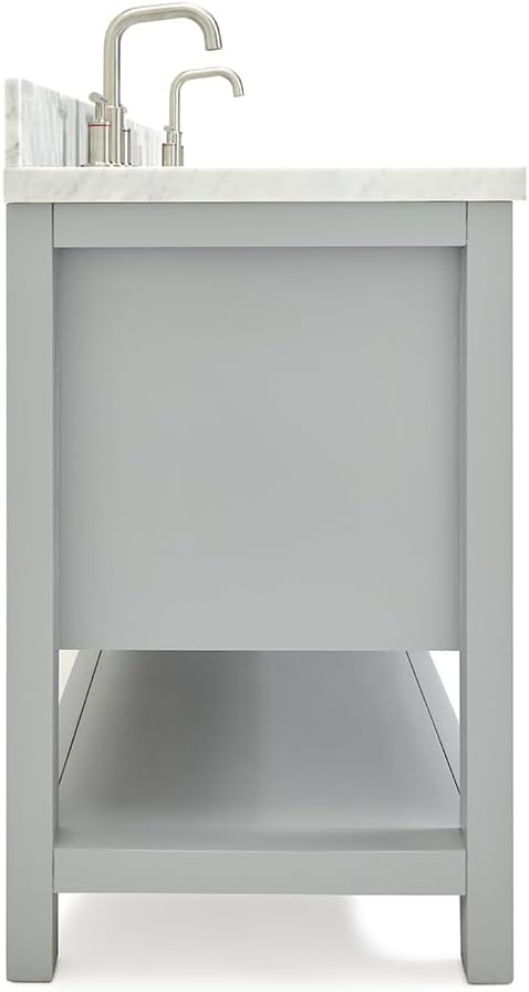 ARIEL Bayhill 72-inch Bathroom Vanity with Sink,Solid Wood, 1.5-inch Italian Carrara Marble Countertop, Double Rectangular Porcelain Sink, 2 Soft Closing Doors, 3 Dovetail Drawers, Grey