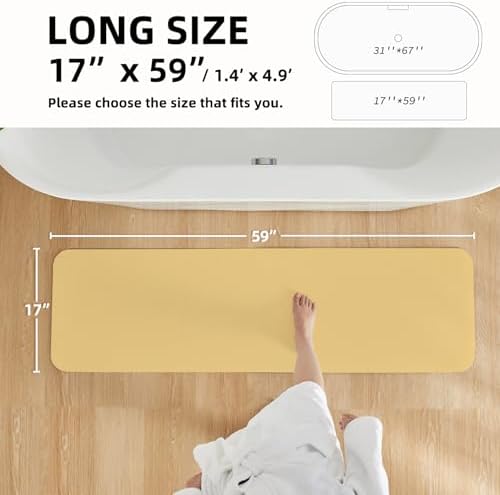TYUU Thin Bath Mat Runner, Bathroom Rugs Non Slip, 17x59 Light Yellow