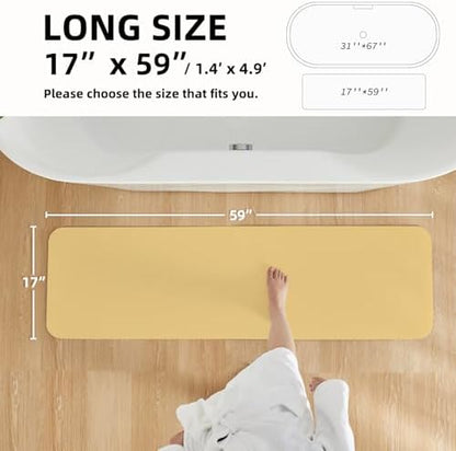TYUU Thin Bath Mat Runner, Bathroom Rugs Non Slip, 17x59 Light Yellow