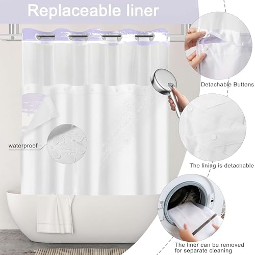 No Hook Shower Curtain with Liner, Purple Stripe, 71x84 Inch
