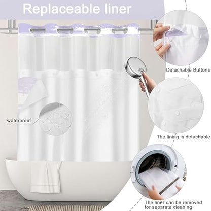No Hook Shower Curtain with Liner, Purple Stripe, 71x74 Inch