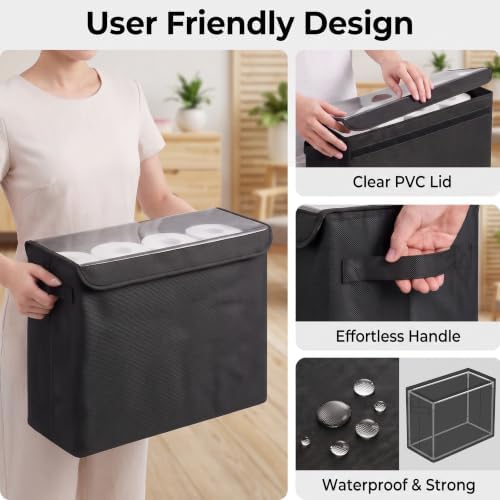 Cupic Cupid Bathroom Toilet Paper Storage - Toilet Paper Baskets with Lid Holds 9-12 Rolls, Extra Covered Slim Tissue Holder Cabinet, Narrow Container Bin Organizer Box Black