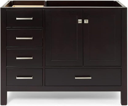 ARIEL Cambridge 42-inch Bathroom Vanity Base Cabinet,Solid Wood, 2 Soft Closing Doors, 5 Dovetail Drawers, Espresso