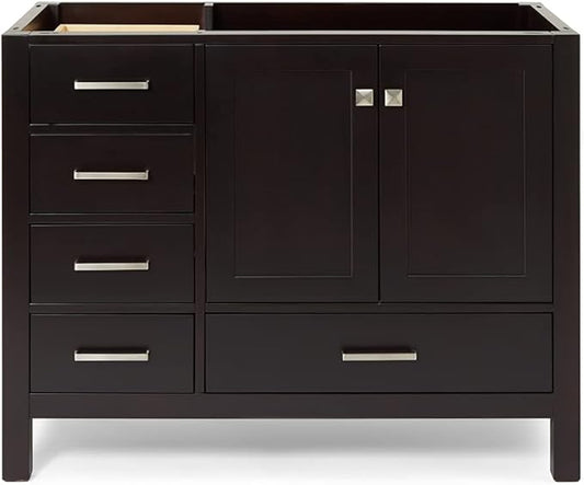 ARIEL Cambridge 42-inch Bathroom Vanity Base Cabinet,Solid Wood, 2 Soft Closing Doors, 5 Dovetail Drawers, Espresso