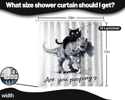 Extra Long Shower Curtain XL Black Cat Riding Dinosaur, 108 x 72 in