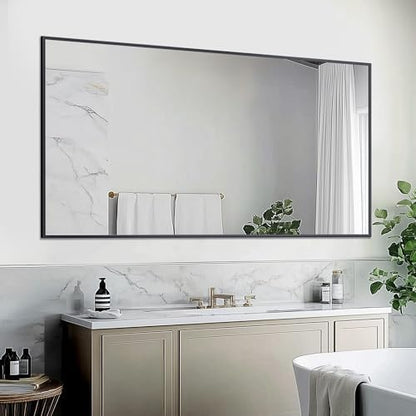 Antok 55x30 Black Metal Framed Bathroom Mirror, Wall Mirror with Rect Corners, Vanity Mirror for Over Sink, Anti-Rust Tempered Glass, Horizontal/Vertical Hanging for Bathroom, Living Room, Entryway