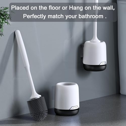 Lefree 3 Pack Silicone Toilet Bowl Brush and Holder Set with Ventilated Holder, Floor Standing & Wall Mounted Toilet Scrubber