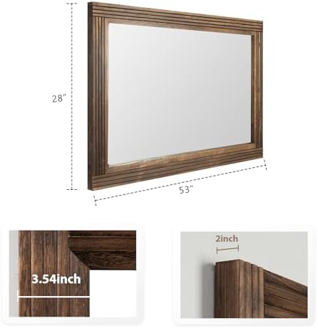 YOSHOOT Hand-Made Wooden Spliced Wall Mirror for Bathroom, Rustic Farmhouse Vanity Mirror, Décor Wall Art, Solid Wood Frame, Vertical or Horizontal Hanging, 53" x 28", Brown