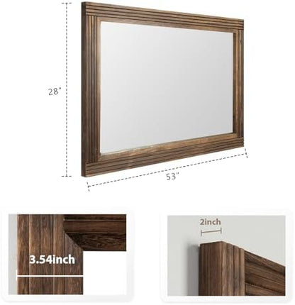YOSHOOT Hand-Made Wooden Spliced Wall Mirror for Bathroom, Rustic Farmhouse Vanity Mirror, Décor Wall Art, Solid Wood Frame, Vertical or Horizontal Hanging, 53" x 28", Brown