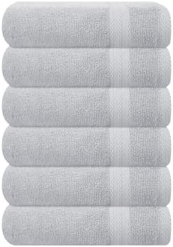 GLAMBURG Ultra Soft 6-Piece Hand Towel Set 16x28-100% Ringspun Cotton - Durable & Highly Absorbent Hand Towels - Ideal for use in Bathroom, Kitchen, Gym, Spa & General Cleaning - Light Grey