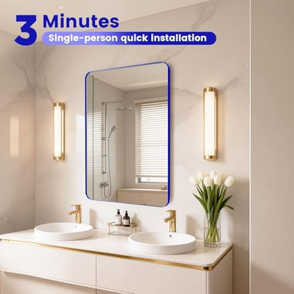 24" x 28" Blue Bathroom Mirror for Over Sink,Aluminum Frame