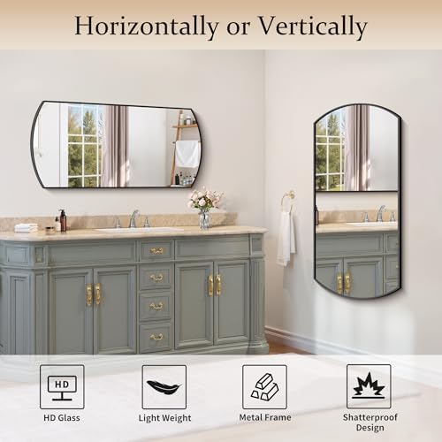 COFENY Bathroom Mirror, 24x60 Inch Black Oval Wall Mounted Mirror with Thin Metal Frame, Large Modern Bathroom Vanity Mirrors for Over Sink, Entryway, Living Room, Bedroom