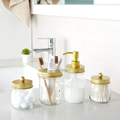 Amolliar Mason Jar Bathroom Accessories Set, 4 Pcs Glass Bathroom Set, Gold