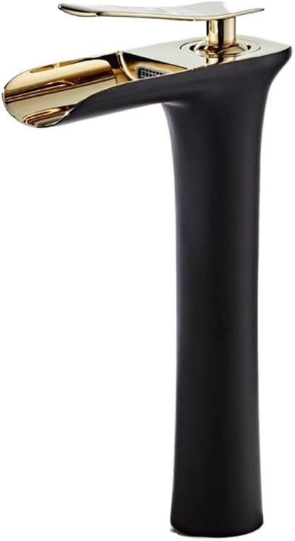 Faucet Modern Single Handle Brass Bathroom Faucet Deck Mounted Mixer Tap for Basin Hot and Cold Water(Black Silver,Tall) Faucet