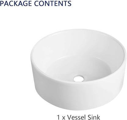 DeerValley DV-1V063 Symmetry White Circular Bowl Bathroom Vessel Sink and Modern Above Counter Porcelain Ceramic Vessel Vanity Sink Art Basin 16"x16"- Round