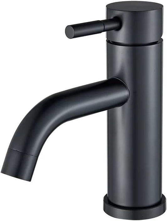 Faucet Matte Black Bathroom Basin Faucet Deck Mounted Short Hot and Cold Water Mixer Tap Crane for Vessel Sink(Black) Faucet