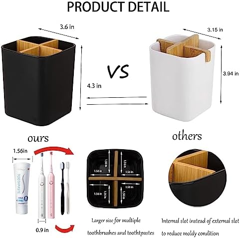 Bamboo Toothbrush Holder for Bathrooms Toothpaste Organizer - Black