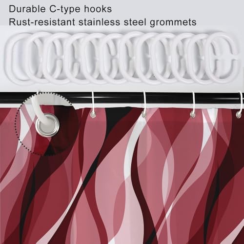 Red Striped Shower Curtain with Hooks for Bathroom 60x72 Inch