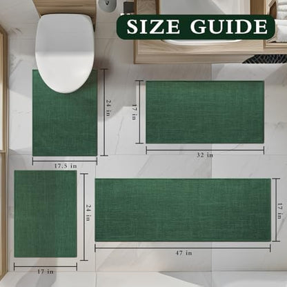 YIHOUSE Bathroom Rugs Thin Bath Mat Sets 4 Pieces Quick Dry,Green
