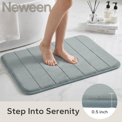 Neween Bathroom Rugs Set 2 Piece, Absorbent Memory Foam Bath Mat, Grey