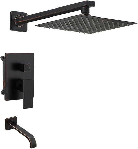 ‎Oil Rubbed Bronze Shower Faucet Set with Tub Spout Bathroom Luxury Rain Mixer Shower Head System Wall Mounted Shower Faucet Complete, Single Handle Tub and Shower Trim Kit with Rough-in Valve