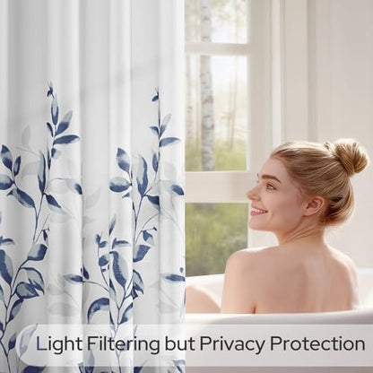 HOMEIDEAS Blue and White Botanical Shower Curtain 72×84 Inches