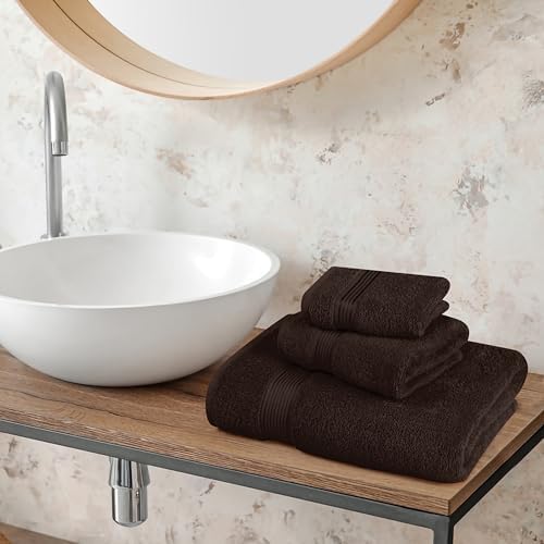 Belizzi Home Ultra Soft 3 Pack Cotton Towel Set, Contains a Bath Towel 28x55 inch, a Hand Towel 16x24 inch & a Wash Coth 12x12 inch, Ideal Everyday use, Compact & Lightweight - Chocolate Brown