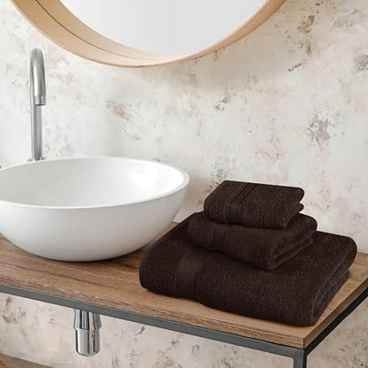 Belizzi Home Ultra Soft 3 Pack Cotton Towel Set, Contains a Bath Towel 28x55 inch, a Hand Towel 16x24 inch & a Wash Coth 12x12 inch, Ideal Everyday use, Compact & Lightweight - Chocolate Brown